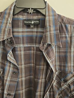 Beverly Hills Polo Club Men's Plaid Button-Up Shirt Jacket - Brown/Blue